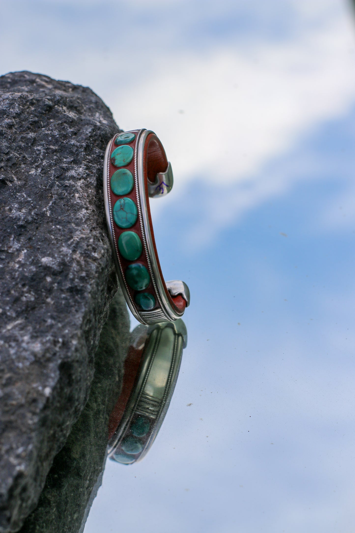 Ramona/ Green Turquoise, fine silver on the side bar, sterling tips