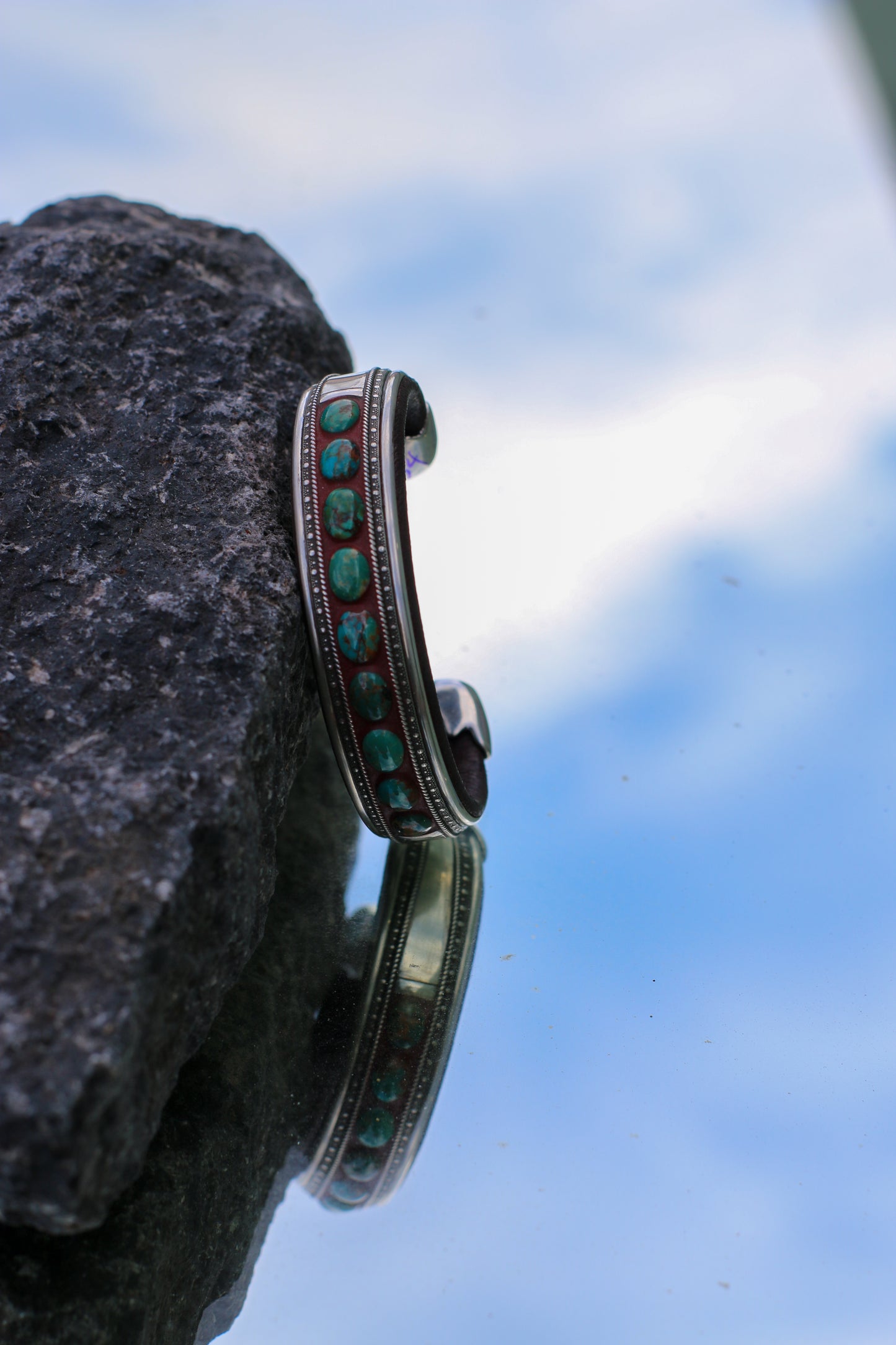 Ramona/ Green Royston turquoise, fine silver wire & sterling tips