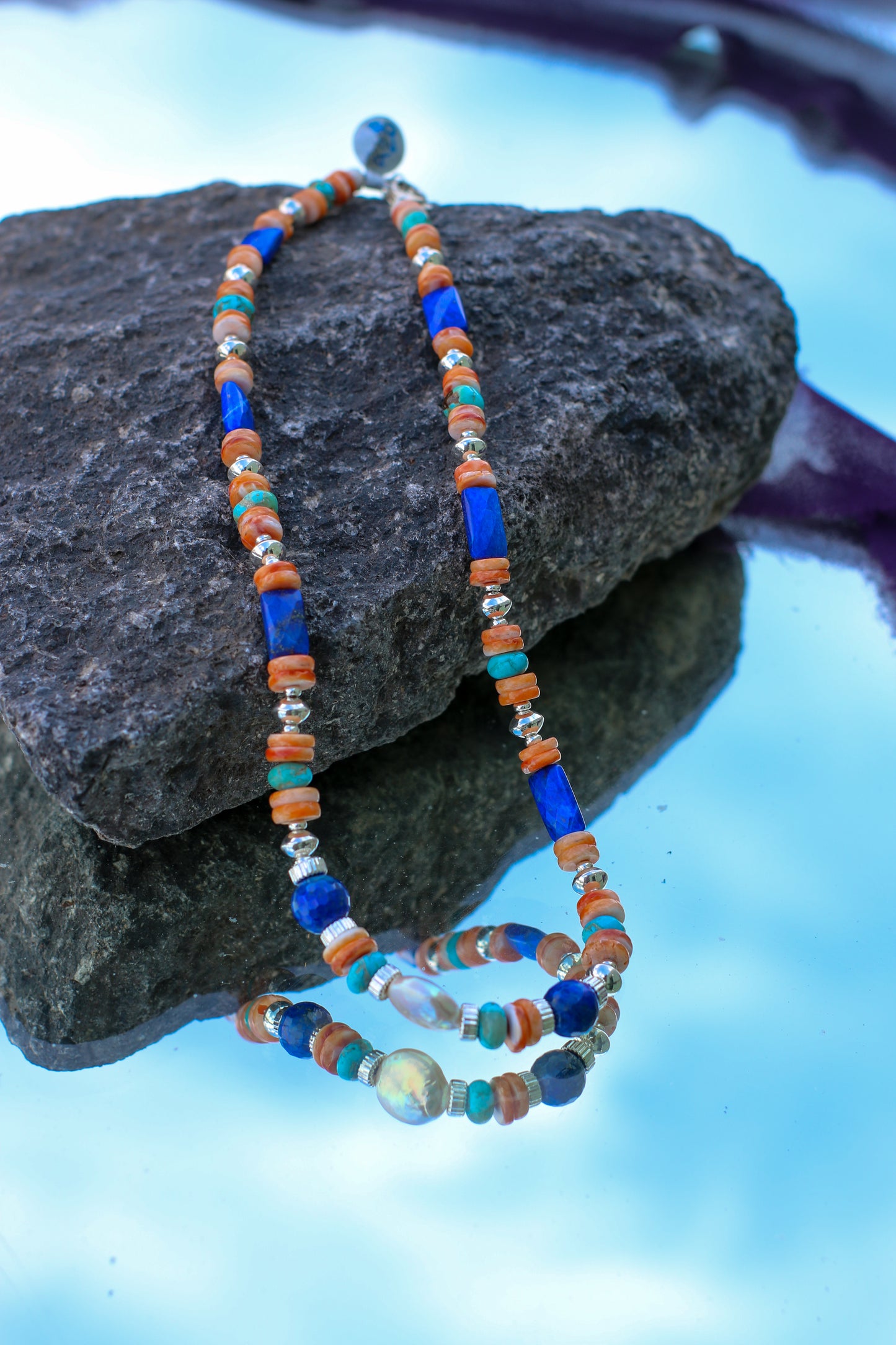 Turquoise, Spiny Oyster, Lapis 18" Necklace