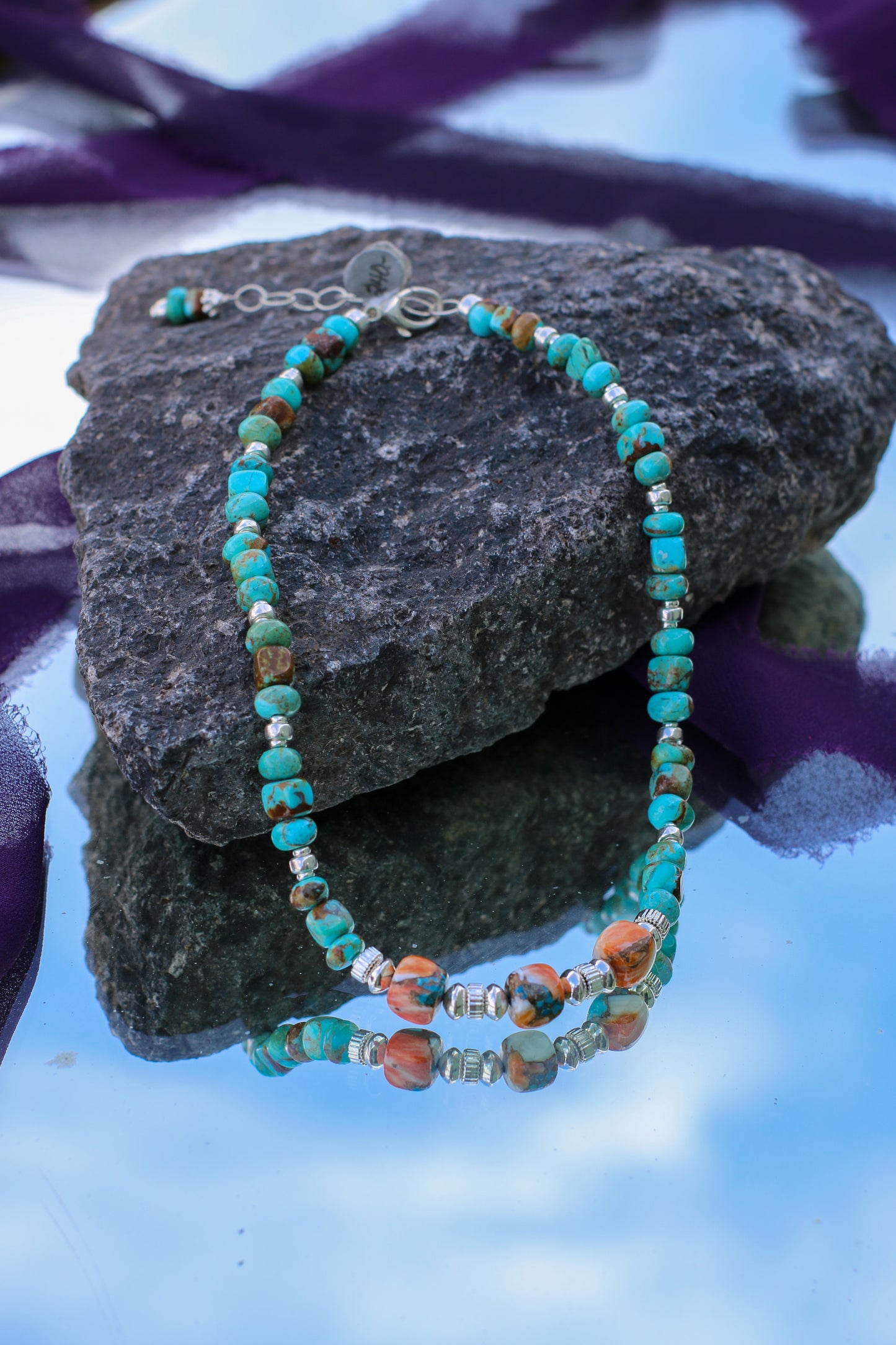 Turquoise & Spiny Oyster Compressed 16" Necklace