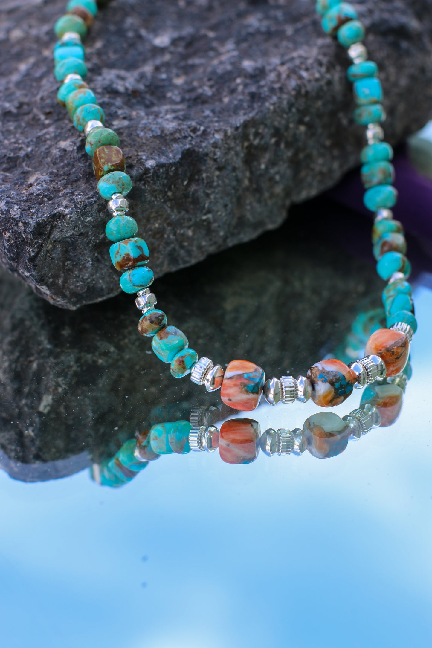 Turquoise & Spiny Oyster Compressed 16" Necklace