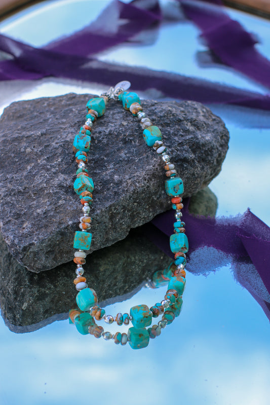 Turquoise & Spiny Oyster Compressed 18" Necklace