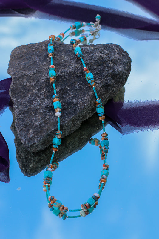Turquoise & Spiny Oyster Compressed 33" Necklace