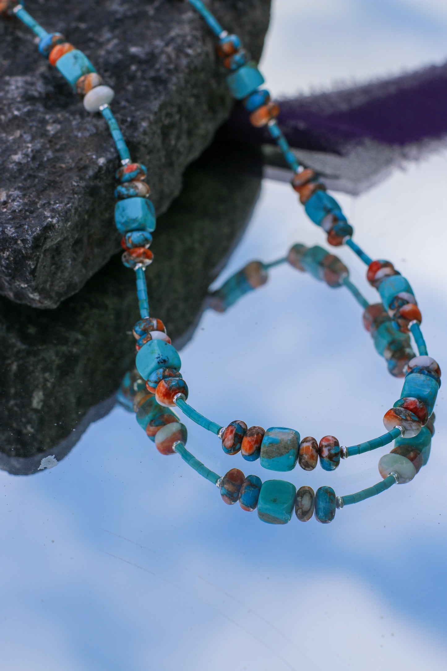 Turquoise & Spiny Oyster Compressed 33" Necklace