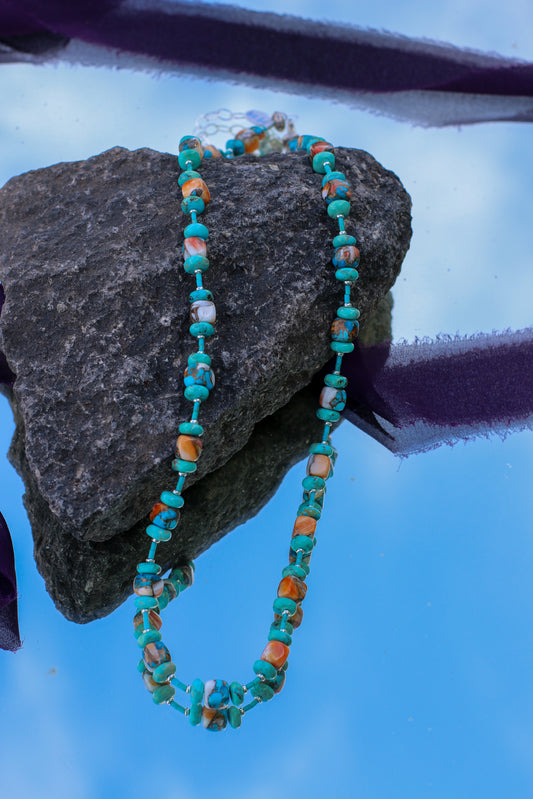 Turquoise & Spiny Oyster Compressed 28" Necklace
