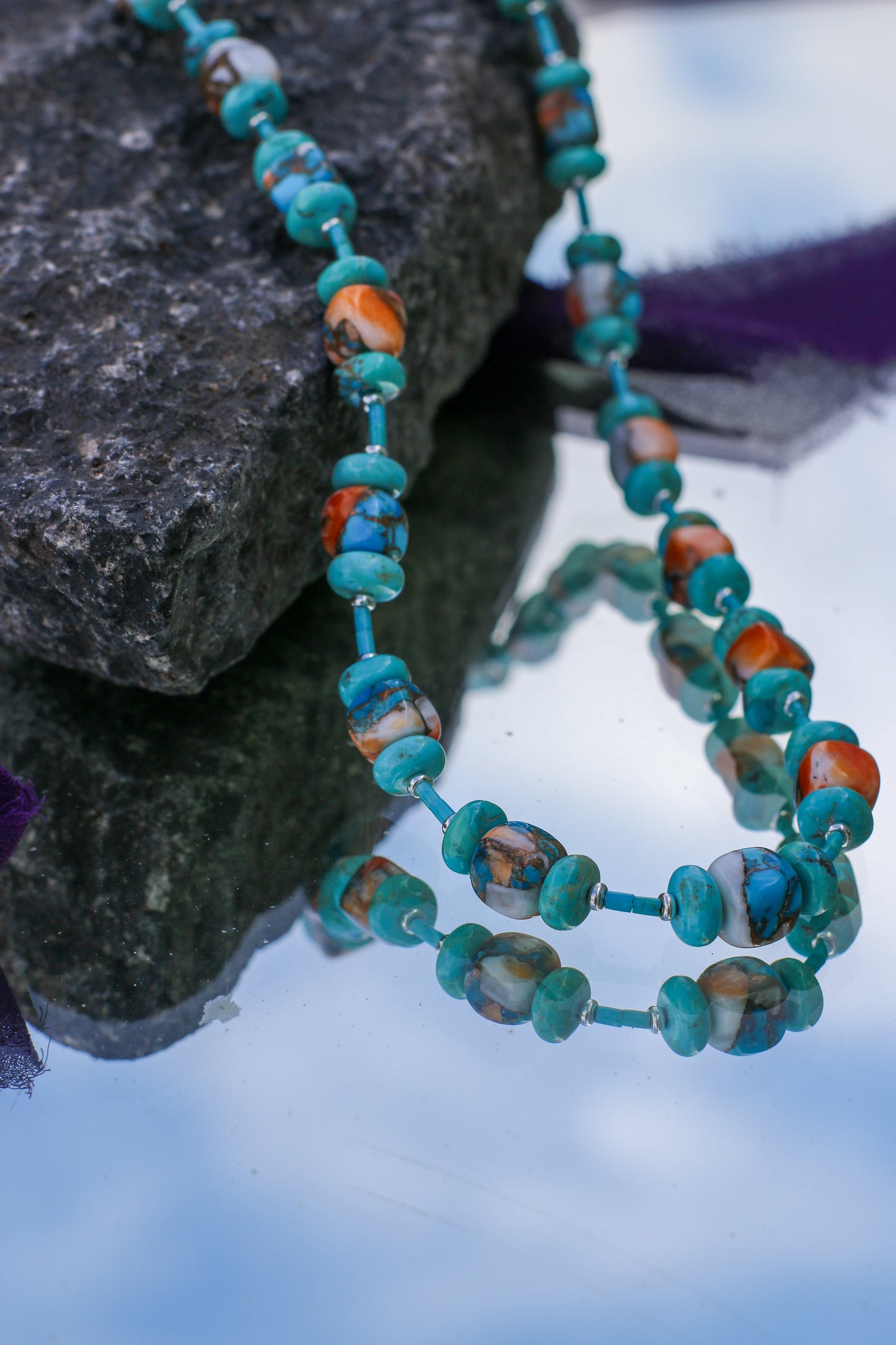 Turquoise & Spiny Oyster Compressed 28" Necklace