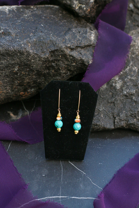 Mixed Turquoise & Spiny Oyster 14K Gold Fill Stiletto Earrings