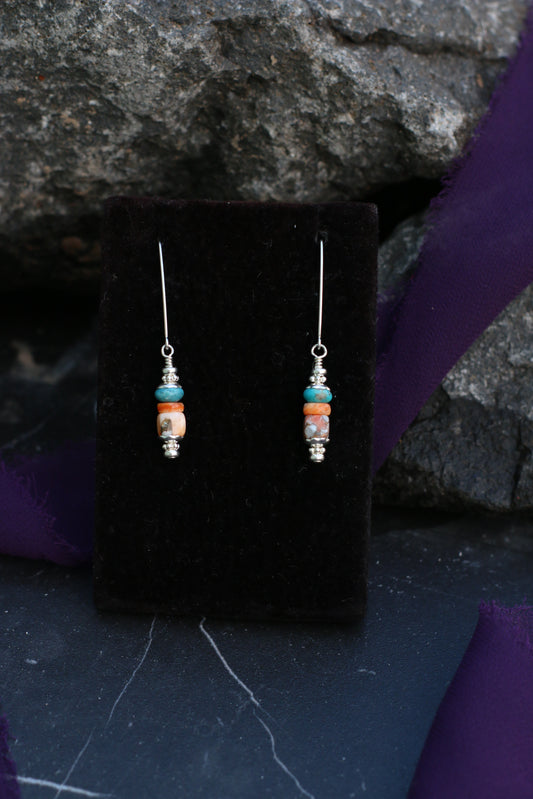 Mixed Turquoise & Spiny Oyster Stiletto Earrings