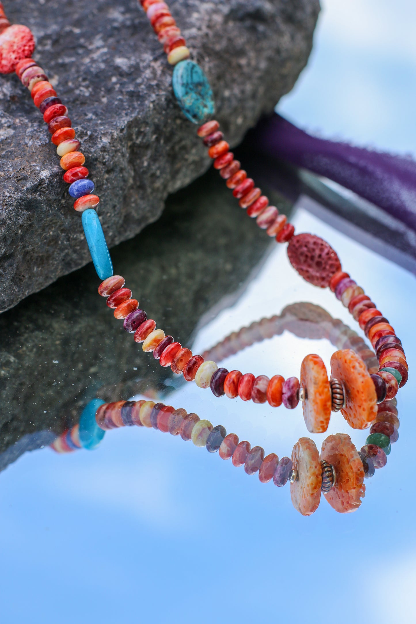 Mixed Turquoise & Spiny Oyster Shell 24" Necklace