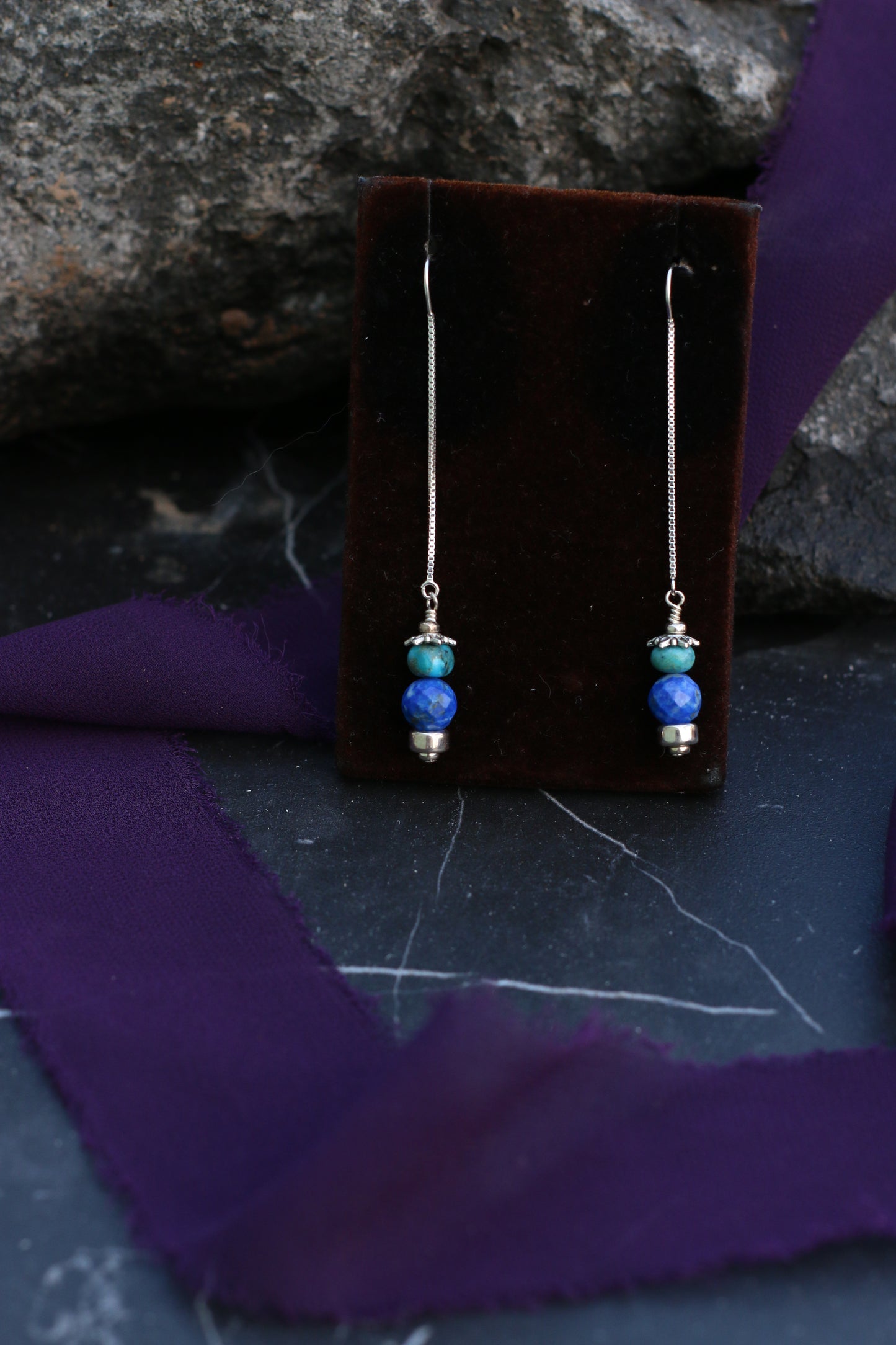 Kingman & Lapis Threader Earrings